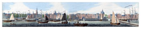 Photo for View from the IJ of the center of Amsterdam, with from left to right the Oude Kerkstoren, the turret of the town hall and the Nieuwe Kerkstoren and the round tower of the Lutheran Church. - Royalty Free Image