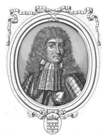 Téléchargez les photos : Portrait du comte Enrico Giovanni Dunnewald, Jacques Blondeau, d'après inconnu, 1665-1698, gravé vintage. - en image libre de droit