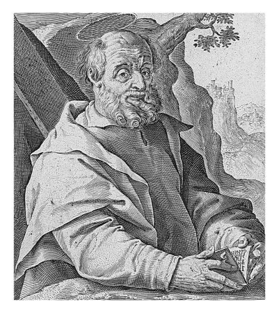 Téléchargez les photos : Apôtre Judas Thaddeus, Crispijn van de Passe (I), 1594 Buste de l'apôtre Judas Thaddeus, un livre ouvert entre ses mains. En marge une légende en latin. - en image libre de droit