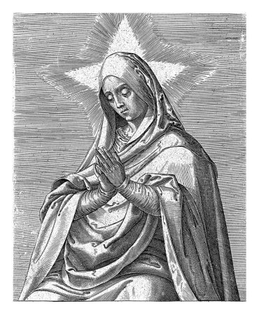 Photo for Mary has folded her hands in prayer. In the margin a two-line caption in Latin. - Royalty Free Image
