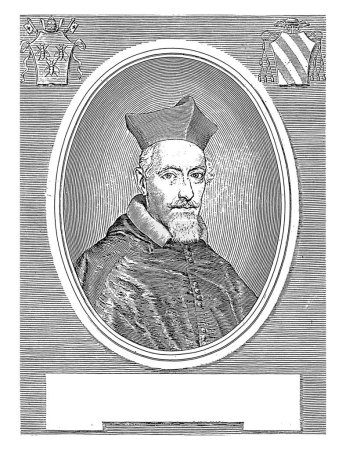 Téléchargez les photos : Portrait du cardinal Giulio Cesare Sacchetti, Giuseppe Maria Testana, 1658 - 1679 En haut à gauche et en haut à droite un blason. - en image libre de droit