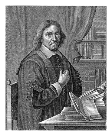 Foto de Retrato de Samuel Maresius, Jacob van Meurs, 1655 Retrato de Samuel Maresius, profesor de teología en Groninga y ministro en la iglesia valona, a la edad de 56 años en su estudio. - Imagen libre de derechos