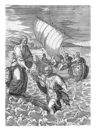 Foto de Cristo y sus discípulos en la tormenta en el mar de Galilea, Abraham de Bruyn, después de Crispijn van den Broeck, 1583 Ilustración del libro para la historia de Cristo y sus discípulos en la tormenta. - Imagen libre de derechos