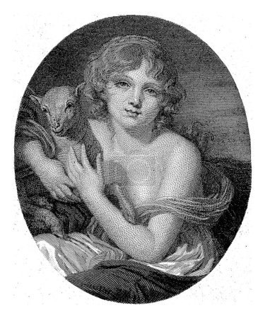 Photo for Girl with Lamb, Dirk Jurriaan Sluyter, after Jean-Baptiste Greuze, 1857 A bare-chested girl holds a lamb in her arms. - Royalty Free Image