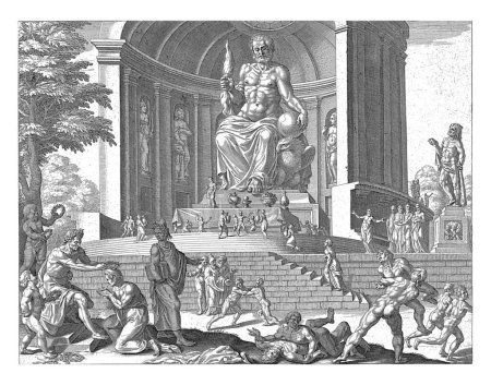 Photo for Statue of Zeus at Olympia, Philips Galle, after Maarten van Heemskerck, 1638 The statue of Zeus was located inside the Doric temple of Olympia, on the Greek Peloponnese. - Royalty Free Image