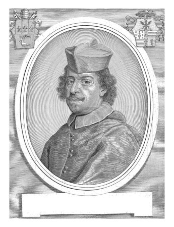 Foto de Retrato del cardenal Carlo Pio, Albertus Clouwet, 1654 - 1679 Retrato en marco oval del cardenal Carlo Pio. Busto a la izquierda. - Imagen libre de derechos