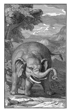 Téléchargez les photos : Paysage montagneux avec un éléphant, Jan Wandelaar, 1727, gravé vintage. - en image libre de droit