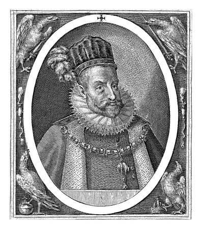 Téléchargez les photos : Buste portrait de Rodolphe II de Habsbourg, Crispijn van de Passe (I), 1596 Buste portrait de Rodolphe II de Habsbourg, empereur allemand, sous sa devise en latin. - en image libre de droit