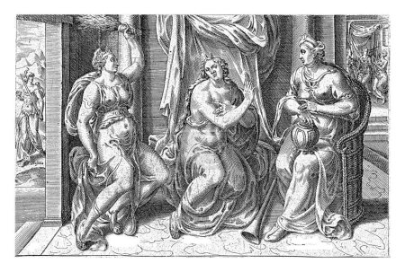 Foto de Castigo enseña la ira de Dios, Johannes Wierix (posiblemente), después de Gerard van Groeningen, 1574 Castigo (Castigatio) está a punto de azotar a la novia (Sponsa). - Imagen libre de derechos