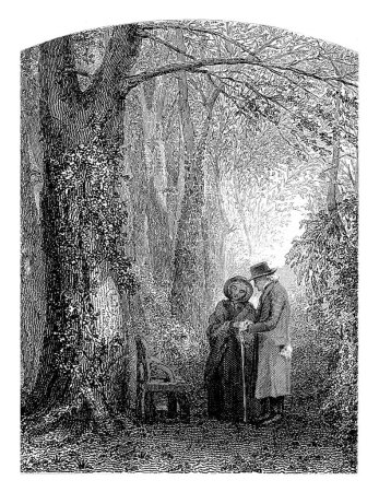Téléchargez les photos : Couple âgé dans une forêt, Willem Frederik Wehmeyer, d'après Charles Rochussen, 1834-1854 Dans une forêt se dresse un couple âgé avec un bâton. - en image libre de droit