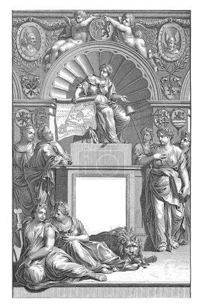 Téléchargez les photos : Allégorie de la République des Sept Pays-Bas, Gilliam van der Gouwen, d'après Jan Goeree, 1725 Page de titre avec représentation allégorique. - en image libre de droit
