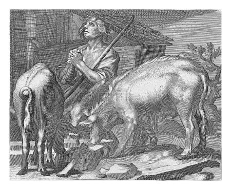 Foto de Hijo pródigo como rebaño porcino con cerdos en el canal, Boetius Adamsz. Bolswert, después de Abraham Bloemaert, 1611 - 1661 - Imagen libre de derechos