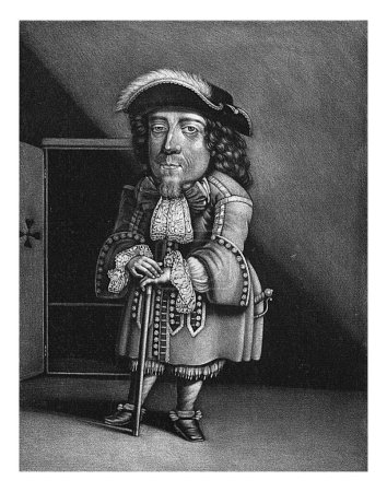 Téléchargez les photos : Portrait de Hans Worrenbergh, Pieter Schenk (I), 1670-1713 Le nain suisse Hans Worrenbergh à 38 ans. Il s'appuie sur sa canne. - en image libre de droit