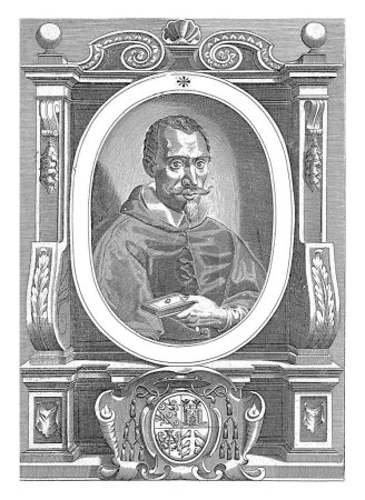 Téléchargez les photos : Portrait d'Augustin Barbosa, Louis Spirinx, 1628 Portrait d'Augustin Barbosa à l'âge de 42 ans. Le portrait ovale est placé dans un cadre ornemental avec les armoiries d'Augustin Barbosa - en image libre de droit