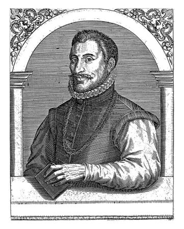 Retrato de Janus Dousa, Robert Boissard, 1597 - c. 1599, grabado vintage.