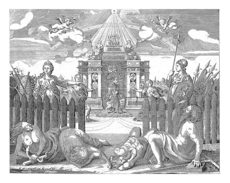 Foto de Referencia al Tratado de Aquisgrán, 1748, C. van Beughem, 1748 Alegoría de la Paz de Aquisgrán concluida el 18 de octubre de 1748 entre los Aliados. - Imagen libre de derechos