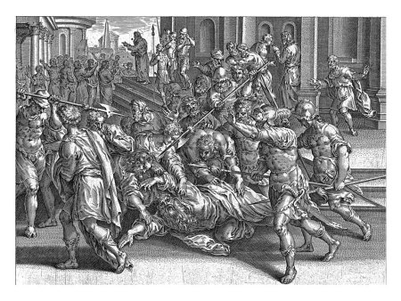 Photo for Imprisonment of Paul in Jerusalem,after Philips Galle, after Jan van der Straet, 1646 When the apostle Paul wants to enter the temple in Jerusalem, the Jews knock him to the ground and beat him. - Royalty Free Image