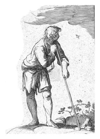 Photo for Young farmer, Frederick Bloemaert, after Abraham Bloemaert, after 1635 - 1709 A young man leans over a stick next to a flower bed. - Royalty Free Image
