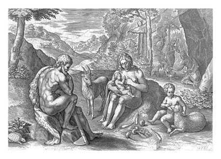 Adam and Eve outside the Earthly Paradise, Johann Sadeler (I), after Crispijn van de Passe (I), after Claes Jansz. Visscher (II), 1639 Adam and Eve and their children Cain and Abel