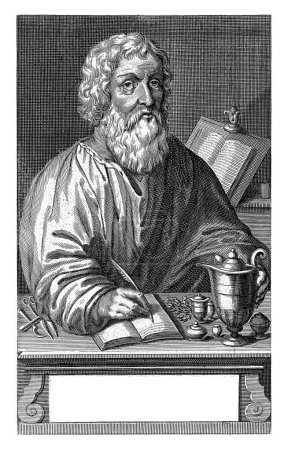 Photo for Portrait of Hippocrates of Kos, Pieter Philippe, 1635 - 1702 The Greek physician Hippocrates of Kos in his study, with a feather writing in a book. - Royalty Free Image
