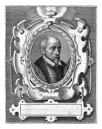 Photo for Portrait of the French politician Louis d'Orleans, Hieronymus Wierix, after Otto van Veen, 1602 The portrait is contained in a cartouche with a laurel wreath, crowned with a burning oil lamp. - Royalty Free Image