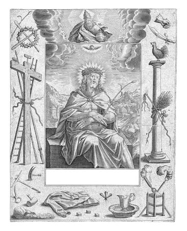 Téléchargez les photos : Christ comme homme de douleur, Pierre Firens, 1600 - 1639 Christ avec couronne d'épines, roseau comme sceptre et blessures sur ses mains. Au-dessus de sa tête l'esprit saint sous la forme d'une colombe. - en image libre de droit