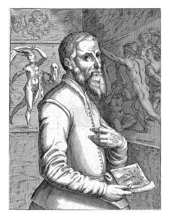 Foto de Retrato de Maarten van Heemskerck, Simon Frisius, 1610 Retrato de medio cuerpo a la derecha de Maarten van Heemskerck. Debajo del retrato hay nombre y cuatro líneas en latín. - Imagen libre de derechos