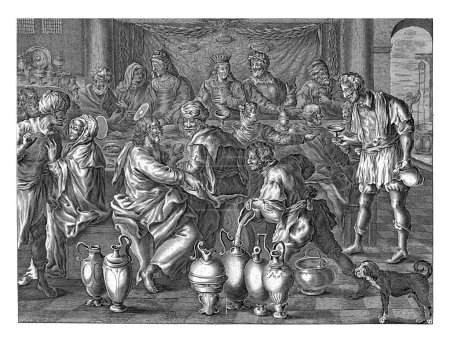 Foto de Boda en Caná, anónima, después de Adriaen Collaert, después de Maerten de Vos, 1679 - 1702 En la boda de Caná, Cristo ordena que seis frascos se llenen de agua. - Imagen libre de derechos