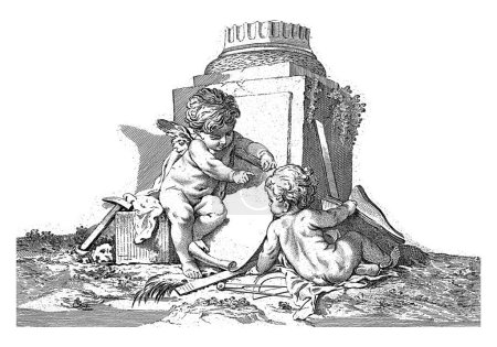 Foto de Arquitectura, Georg Leopold Hertel, después de Francois Boucher, 1750 - 1778 Alegoría de la arquitectura. Dos putti con atributos asociados con la arquitectura, como un par de brújulas. - Imagen libre de derechos