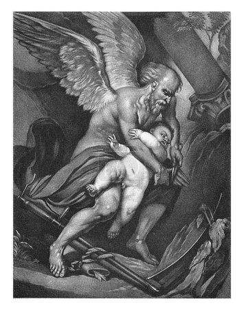 Photo for Time Clips Amor's Wings, Pieter Schenk (I), after Anthony van Dyck, 1670 - 1713 Father Time Clips Amor's Wings. On the ground Father Time's scythe and Amor's quiver. - Royalty Free Image