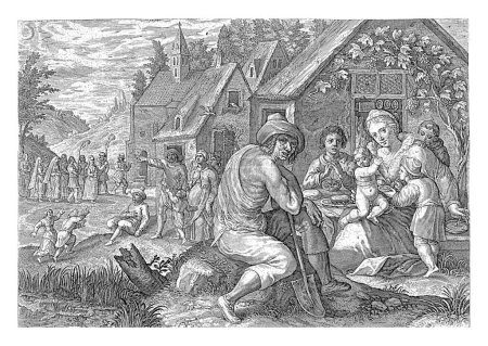 Téléchargez les photos : Le bon mariage, Crispijn van de Passe (II), d'après Crispijn van de Passe (I), 1611 - 1639 L'imagination du bon mariage : héritage avec une famille paysanne au repas. - en image libre de droit