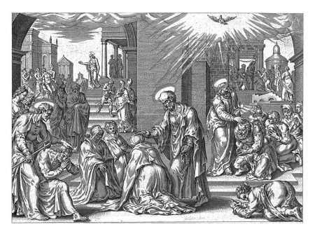 Photo for Peter, John and Philip laying hands on believers in Samaria, after Philips Galle, after Maarten van Heemskerck, 1646 The apostles Peter, John and Philip go to Samaria and heal the sick and possessed. - Royalty Free Image