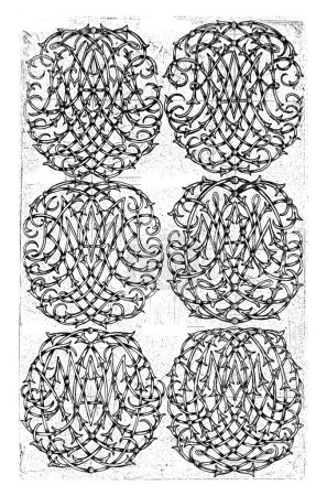 Foto de Seis monogramas grandes (AHIKL-ANOPQ), Daniel de Lafeuille, c. 1690 - c. 1691 De una serie de 29 hojas parcialmente numeradas con monogramas numéricos. - Imagen libre de derechos