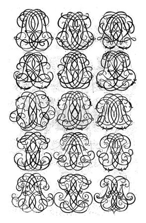 Foto de Quince Monogramas de Letras (EFN-FGK), Daniel de Lafeuille, c. 1690 - c. 1691 De una serie de 29 hojas parcialmente numeradas con monogramas numéricos. - Imagen libre de derechos