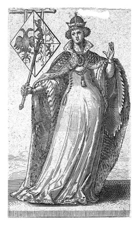 Foto de Retrato de Margarita de Baviera, Adriaen Matham, 1620 Retrato de Margarita de Baviera, de pie con vestimenta imperial, sosteniendo un cetro. - Imagen libre de derechos
