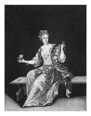 Photo for Woman with flowers in her hands, Pieter Schenk (I), 1670 - 1713, vintage engraved. - Royalty Free Image