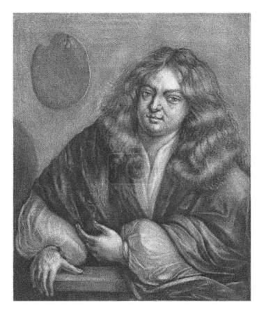 Téléchargez les photos : Autoportrait de Gerard Dou, Jan de Groot, d'après Gerard Dou, 1743 Portrait du peintre Gerard Dou. Une palette est accrochée au mur. - en image libre de droit