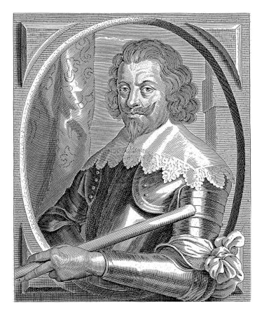 Téléchargez les photos : Portrait du comte Jan de Weert, Pieter de Jode (II), 1628 - 1670 Buste portrait de Jan de Weert. Il porte une armure et un arc sur le bras gauche.. - en image libre de droit