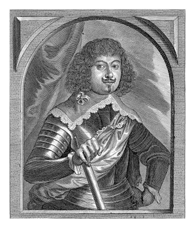 Photo for Portrait of Odoardo Farnese, Duke of Parma and Piacenza, Pieter de Jode (II), 1645 Portrait of Odoardo Farnese, in half-person. He wears armor and leans on a command staff with his right hand. - Royalty Free Image