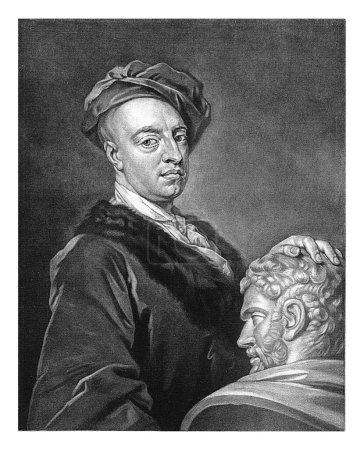 Photo for Portrait of Laurent Delvaux, Alexander van Haecken, after Isaac Whood, 1735 The sculptor Laurent Delvaux with his hand on the bust of a man. - Royalty Free Image