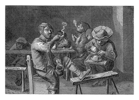 Foto de Los campesinos que fuman alrededor de la mesa, Gerrit Lucasz van Schagen, después de Adriaen Brouwer, 1656 - 1690 En el interior. - Imagen libre de derechos