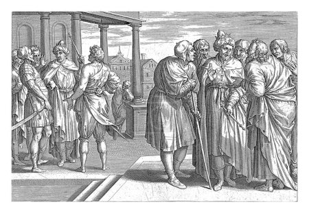 Photo for Rehoboam consults the elders and the young men, Hans Collaert (I) (attributed to), after Ambrosius Francken (I), 1585 King Rehoboam consults the elders who had assisted his father Solomon. - Royalty Free Image