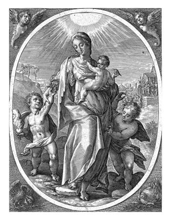 Foto de Love, Crispijn van de Passe (I), 1574 - 1637 La Personificación Femenina del Amor (Caritas), acompañada de niños. Uno de ellos sostiene un corazón en llamas.. - Imagen libre de derechos