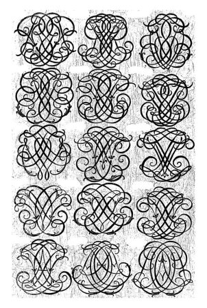 Foto de Quince Monogramas de Letras (RSY-ACD), Daniel de Lafeuille, c. 1690 - c. 1691 De una serie de 29 hojas parcialmente numeradas con monogramas numéricos. - Imagen libre de derechos