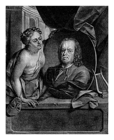 Photo for Portrait of Frans Greenwood, Aert Schouman, 1720 - 1792 The printmaker Frans Greenwood. His portrait is held up by an allegorical figure with a mask. - Royalty Free Image
