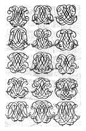 Foto de Quince Monogramas de Letras (LMN-MNQ), Daniel de Lafeuille, c. 1690 - c. 1691 De una serie de 29 hojas parcialmente numeradas con monogramas numéricos. - Imagen libre de derechos