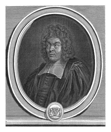 Photo for Portrait of Paul Pelisson, Gerard Edelinck, 1666 - 1707 Portrait of the French author Paul Pelisson (1624-1693), depicted in oval frame with coat of arms. - Royalty Free Image