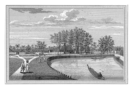 Foto de Vista del post Rijswijk, Jacob van der Schley, 1747 - 1779 Vista del post Rijswijk, con un canal con dos canoas en primer plano. La gente camina por el canal. - Imagen libre de derechos