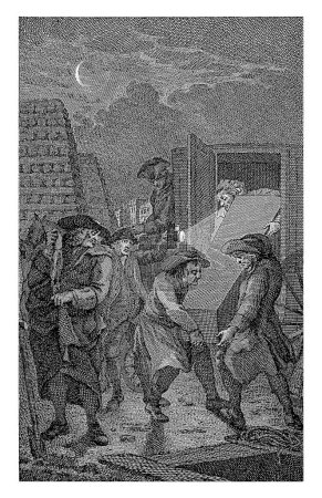 Téléchargez les photos : Vue de nuit avec des hommes portant un cercueil, Reinier Vinkeles (I), 1785, gravé vintage. - en image libre de droit