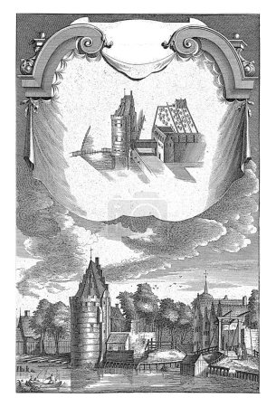 Photo for Swych Utrecht in Amsterdam, Jan Goeree, after unknown, 1782 Two representations of the tower Swych Utrecht in Amsterdam. Above: a drapery with the side view of the tower. - Royalty Free Image